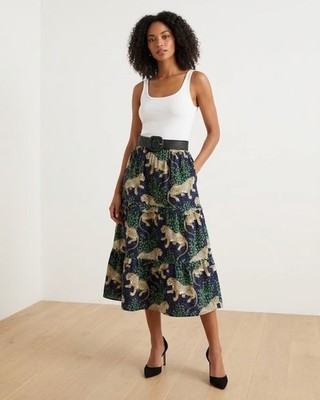 NWT Printfresh Now or Later Skirt in Bagheera Black Leopard Cotton Midi M