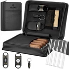 Portable Leather Cigar Humidor Case with Accessories Gift Set (Black)