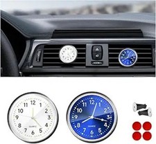 2pcs Stick On Dashboard Clock Mini Luminous Analog Clock Wi Color Bluewhite