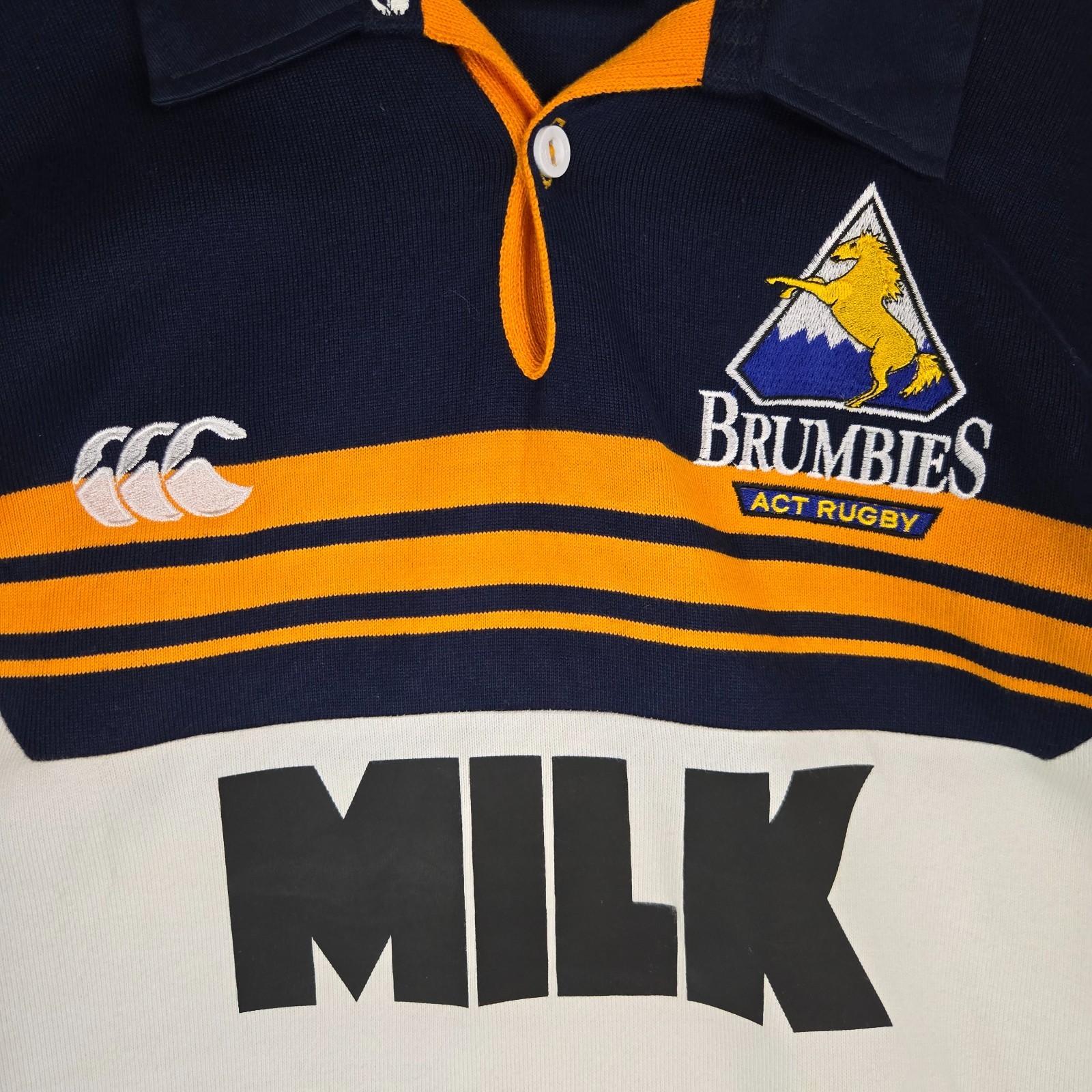 VTG 1998 CANTERBURY x ACT BRUMBIES Mens Large Cotton Ruby Polo Shirt Long Slv image 4