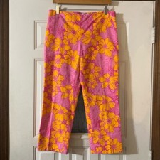 Vintage Lilly Pulitzer Sz 10 Resort Fit Capri Pant Floral Pink Orange Elephant