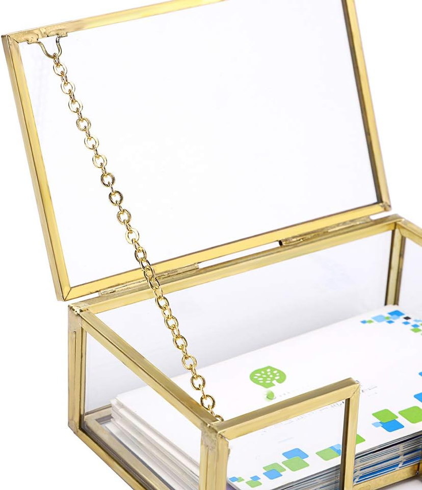 Glass Business Card Holder Box with Lid Desktop Name Card Display Box