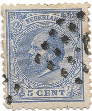 Pays-Bas, 1872 / 1888 - N°19 5c bleu - Livraison 0€ dès 5 lots groupés