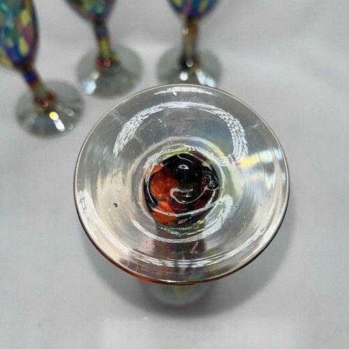 Hand Blown Mexican Art Glass Champagne Flute Iridescent Multicolor Confetti - Picture 6 of 7