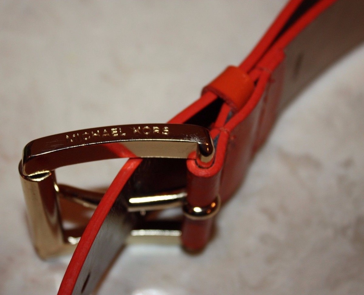 Michael Kors Orange & Gold Vegan Leather Chain Belt Michael Kors Swag Chain Leather Belt | Neiman Marcus main image 2