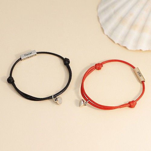 Personalized Braided Rope Bar Bracelet Free Engraving 4 Sides Charms For Couple - Picture 16 of 17