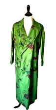 Womens C.O.Z.Y. Brand Sz Small Jacket Coat Oversized Trench Green Floral Lt Wt