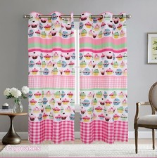 Boys Girls Kids Teens Pink Cup Cakes/Cupcakes 2 Panel Metal Grommets Curtain Set