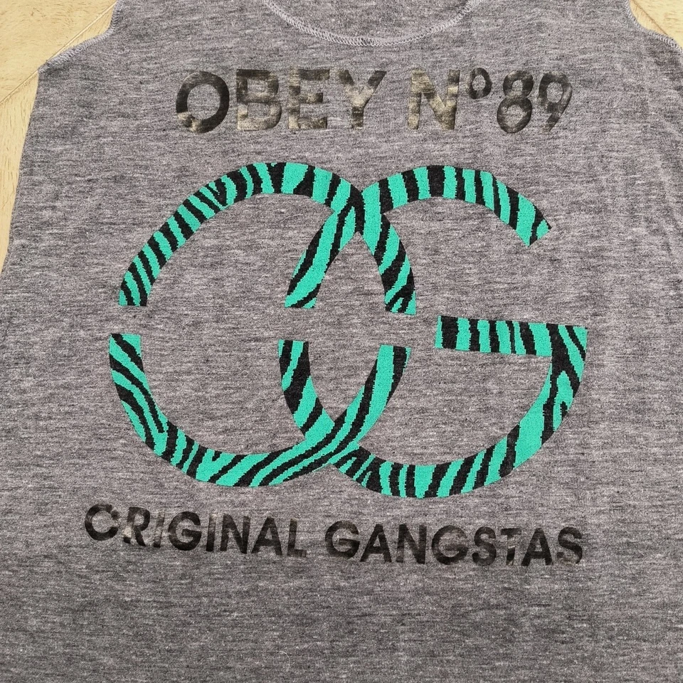 Camiseta sin mangas para mujer Obey Original Gangstas Racer espalda talla S gris Y2K hecha en EE. UU. rara Foto 4 de 4