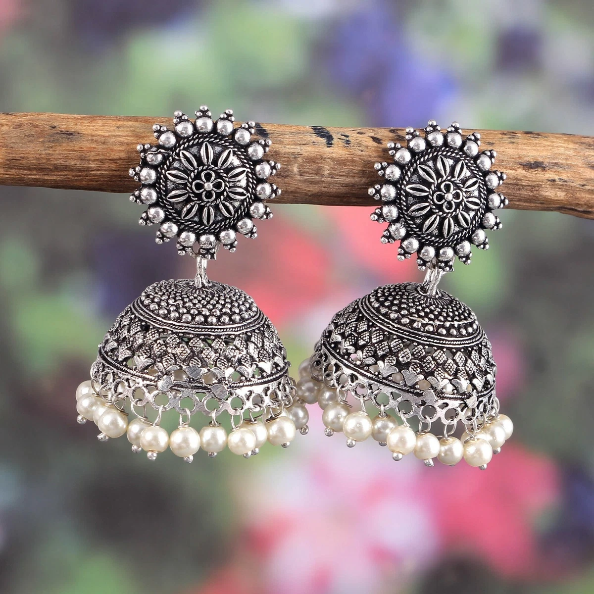 White pearl hotsell earrings jhumka