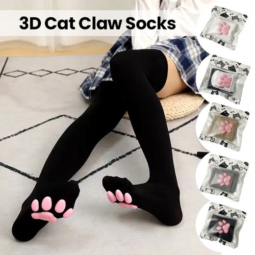 Lindos calcetines hasta la rodilla Lolita con almohadilla de pata de gato de silicona 3D estilo Lolita para disfraces - Imagen 2 de 16
