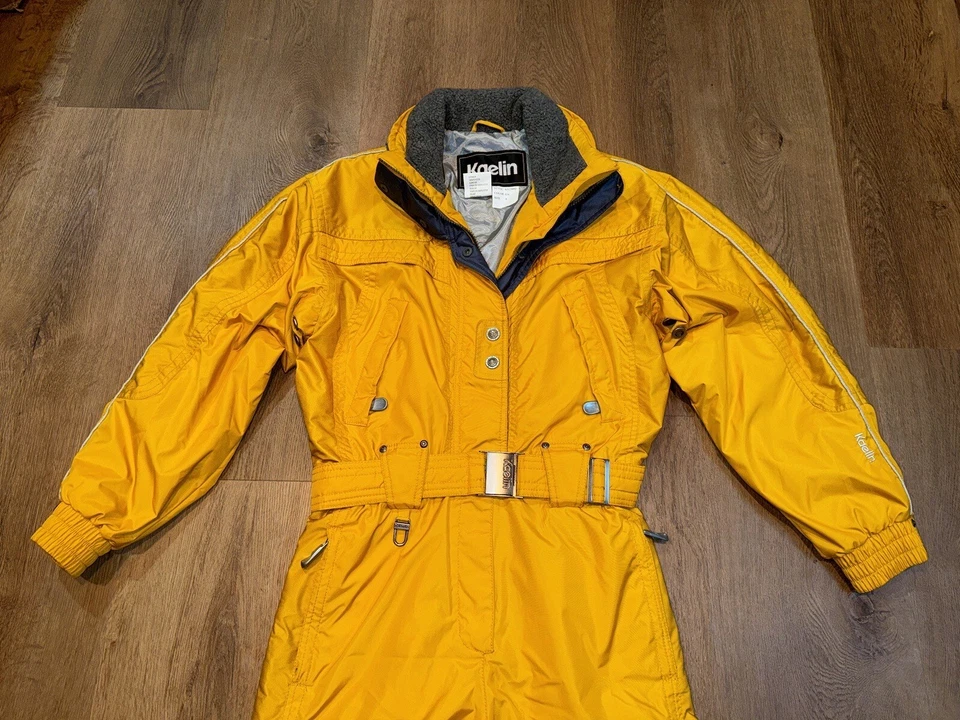 Kaelin Ski Suit One Piece Jumpsuit Snowsuit Snow Bib Retro Yellow Vtg Womens 8 - Image 4 of 4