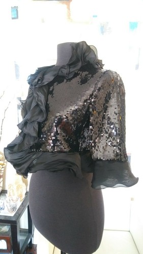 Moschino Black Ruffle Cropped/Bolero Jacket Sz 8 Must Have Buy it Now SHIPS FAST - Picture 7 of 12