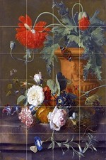 A STILL LIFE OF POPPIES Tile Mural Kitchen Bathroom Wall Backsplash 17x25.5