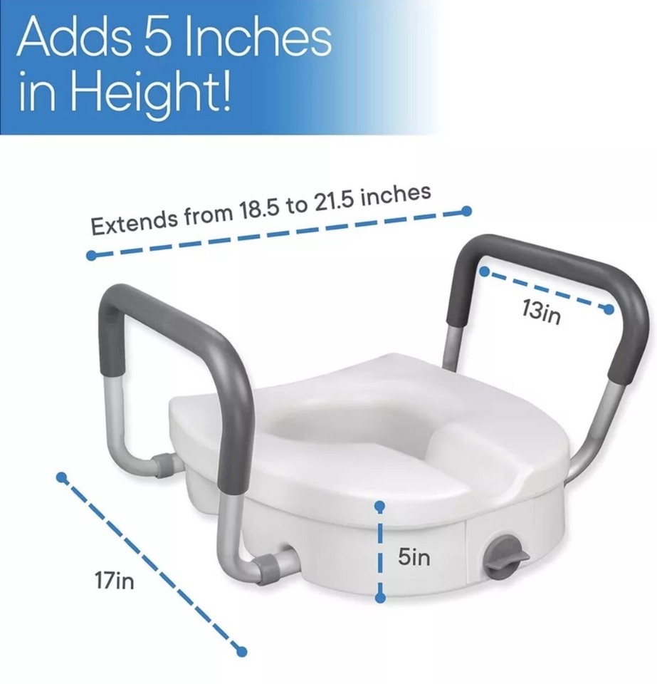 RMS 5" Universal Elevated Toilet Seat Padded Arms Fits Elongated