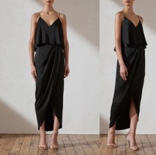 NWT SHONA JOY Luxe Frill Tulip Hem Maxi Dress Black 4