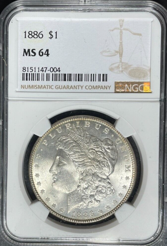 Dólar de plata Morgan 1886 ~ NGC MS 64 ~HERMOSA MONEDA ~ REF#47-004 - Imagen 3 de 4