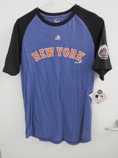 Majestic NY Mets "New York" Font T-Shirt Two Tone Black Blue YOUTH X-Large NWT