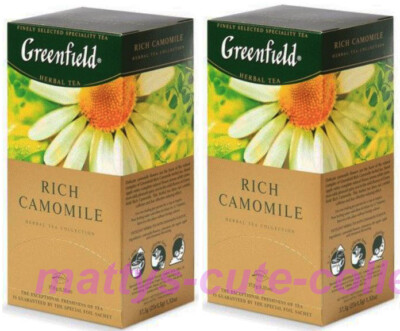 Greenfield Herbal Tea Rich Camomile 2 Pack =50 Tea Bags RF Made in Russia NO GMO