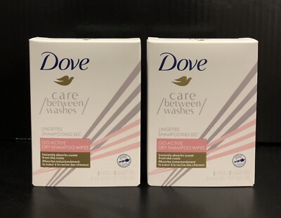 2 Pack Of Dove Care Between Washes Go Active Dry Shampoo Wipes 5 Each Pack NEW!