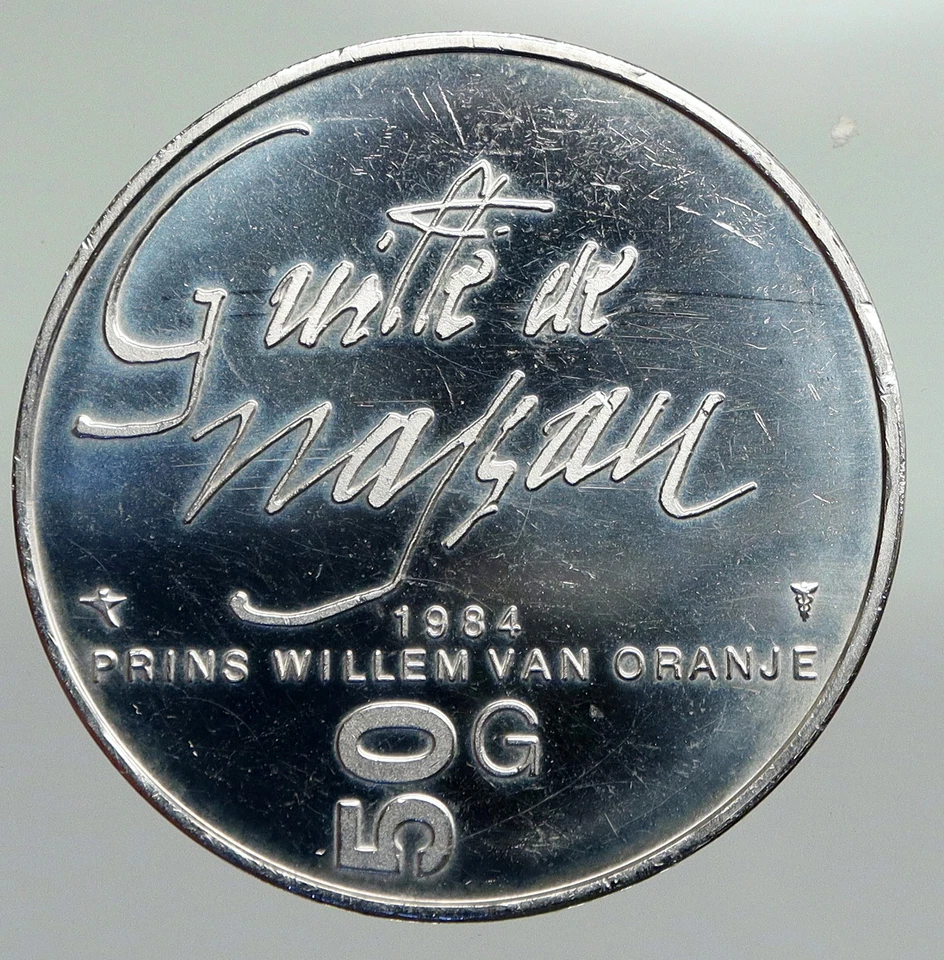 1984 NETHERLANDS Queen Beatrix Modern William Orange PRF Silver 50 G Coin i92216 - Image 2 of 3