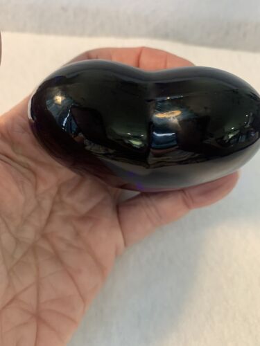 Cobalt Blue Glass Heart Shaped Paperweight Flat on Bottom 3"X3" - Picture 2 of 6