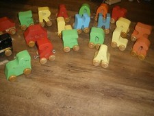 Children Wooden Train Wood Letters HANDPAINED VTG 3.5"TALL 21 Pc TOY