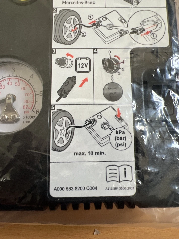 Mercedes Benz original breakdown kit Tirefit 12V tire inflator compressor A0005838200 Q001 - Image 2 of 4