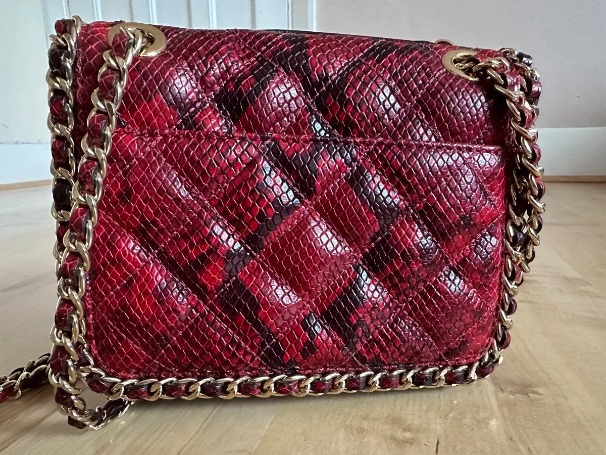 Michael Kors Carine Red Snakeprint Shoulder Bag with Gold Chain
