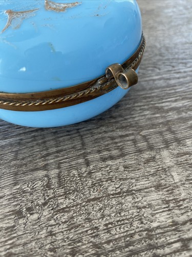 Antique Opaline Blue Glass French Blue Glass Jewelry box Brass - Picture 4 of 10