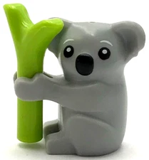 Lego New Koala Bear with Black Eyes and Nose Pattern Holding Bamboo