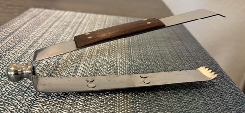 Vtg Danish MCM Scandinavian Style Ice Tongs Barware Minimalist Metal Teak Wood