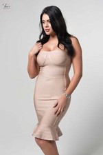 House of CB style 'Lillie' Nude Pencil Bandage Dress With Fluted Hem