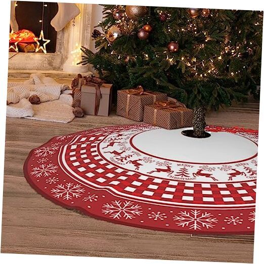 Christmas Tree Skirt, Red Tree Skirts 48 Inch 48inch Red Snowflake Reindeer