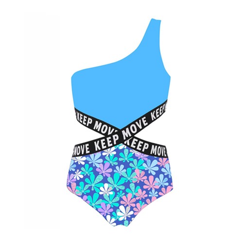 Kids Girls Two-pieces Sleeveless Beachwear Swimsuits Palm Printed Bathing Suits - Picture 46 of 60