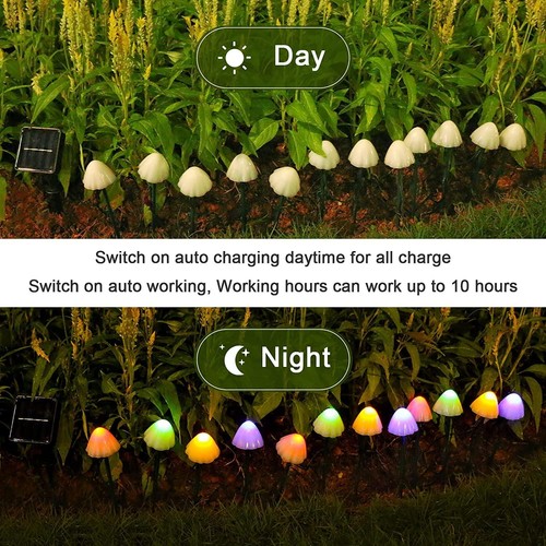 10 LED Solar Mushroom Lights Outdoor Waterproof Decorative Street Lights - Picture 4 of 27