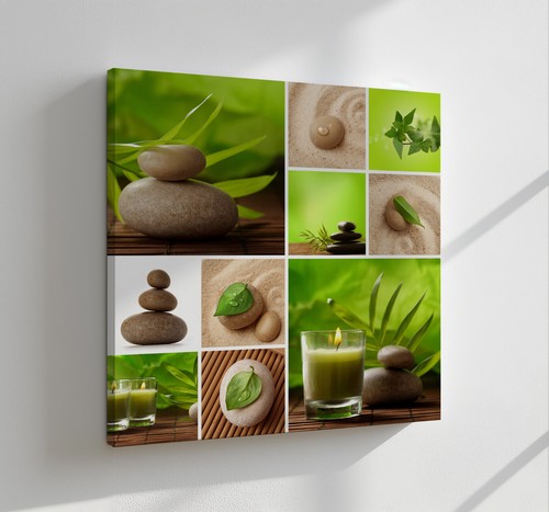 Green Spa Zen Candle Stones Canvas Print Wall Art, Home Decor Wall Hanging - Picture 12 of 12