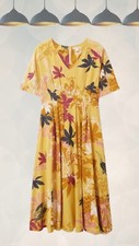 Ex White Stuff Women’s Short Sleeve Kati Linen Dress in Yellow Floral Mix