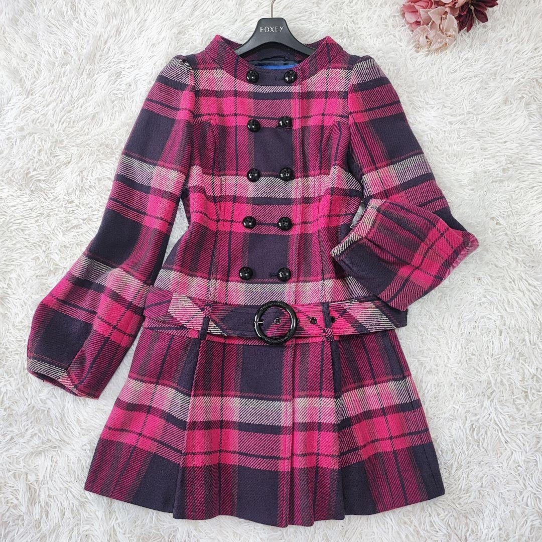 Super Rare BURBERRY BLUE LABEL Nova Check Coat Logo Belt Women's #D2711A