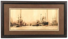 Large Charles Dixon "ABOVE GREENWICH" Signed Chromolithograph 19inx34in