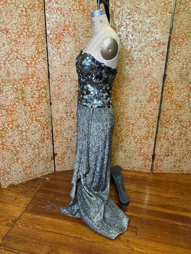 Vintage Victor Costa Silver Strapless Gown M - Picture 3 of 9