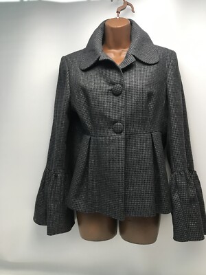 Vintage 90s Helene Berman Tweed Jacket Bell Sleeve Empire Waist Size Medium  Grey