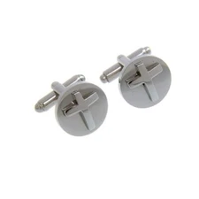 Cross Round Raised Cufflinks Presentation Gift Box and Polishing Cloth