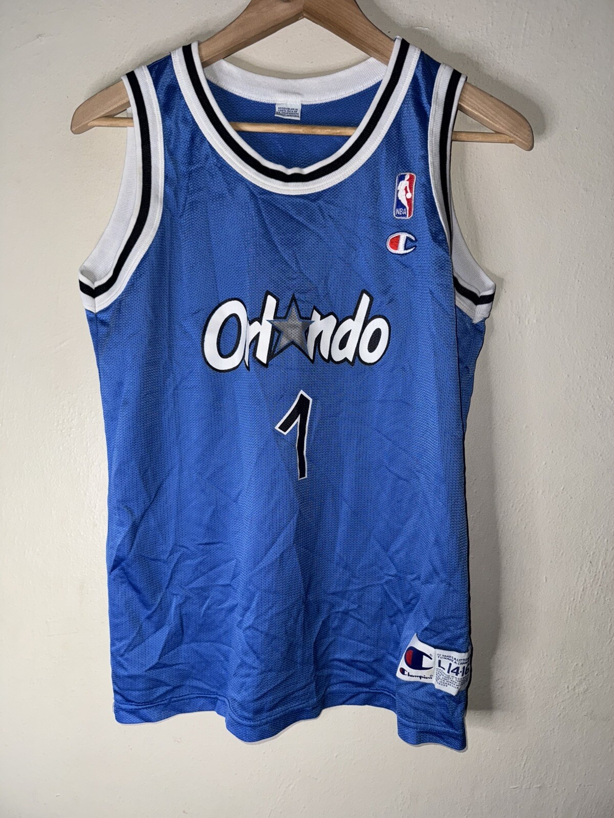 Vintage Penny Hardaway Champion Jersey Kids Large Orlando Magic NBA 20x25.5