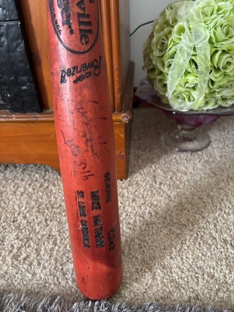 Bate de béisbol usado en juego-Mike Matheny-John 3:16-firmado Foto 2 de 4