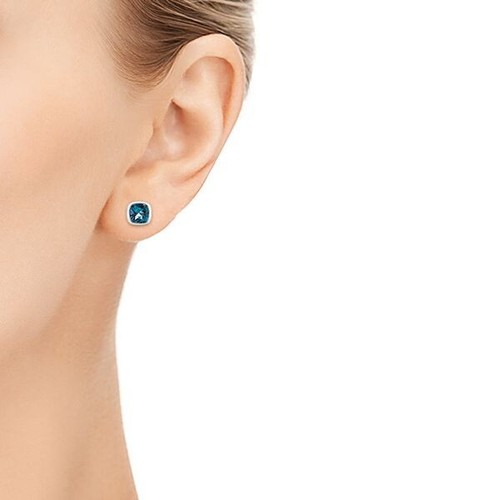 10K White Gold Natural London Blue Topaz Gemstone Women Stud Earrings - Picture 2 of 3