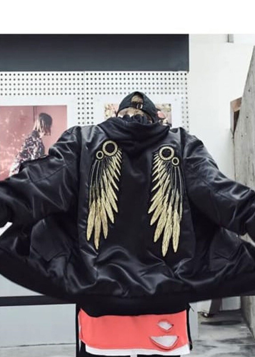 Men's Angel Wings Jacket hip hop gold thread embroidery wings