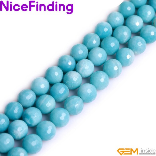 Lote de cuentas sueltas redondas de piedras preciosas amazonita azul natural AAA para hacer joyas de 15" - Imagen 4 de 63