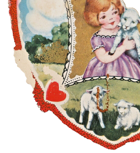 Cute Vintage Valentine's Day Card - Girls & Lambs also a Cute Message - Picture 2 of 5
