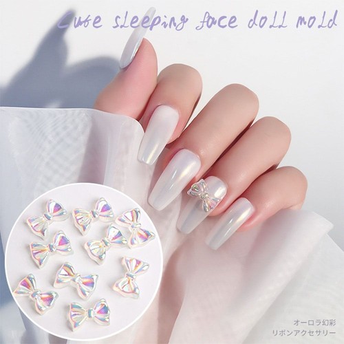3D Nail Charms 30/100pcs Bow Tie Resin Beads White AB Rhinestone Nail Art Decor - Picture 7 of 24